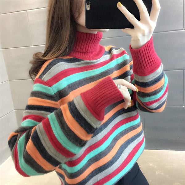 Pulover de iarnă de maternitate cu guler polo înalt