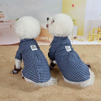 Британски стил Черна карирана риза за кучета Пролет Лято Кученца Ежедневен моден суичър Малко средно куче Чихуахуа Теди облекло