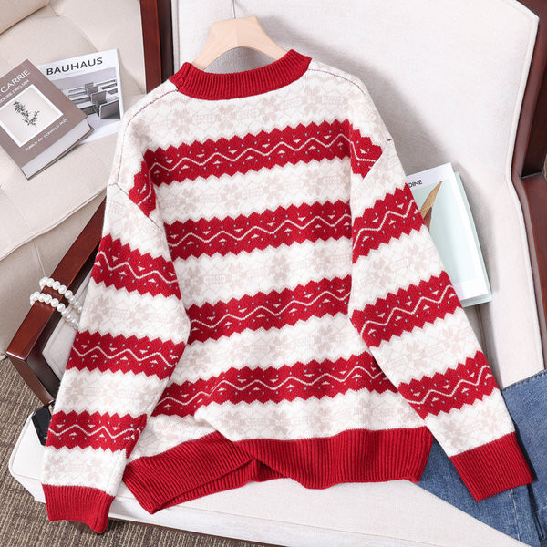 Zimný dámsky tehotenský sveter s okrúhlym výstrihom