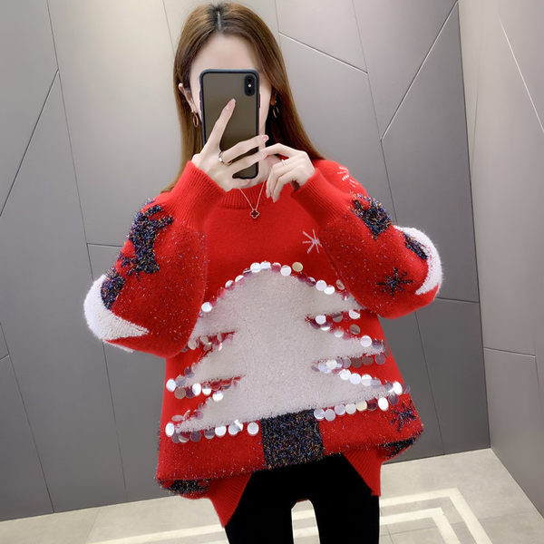 Zimný sveter pre tehotné ženy s flitrami