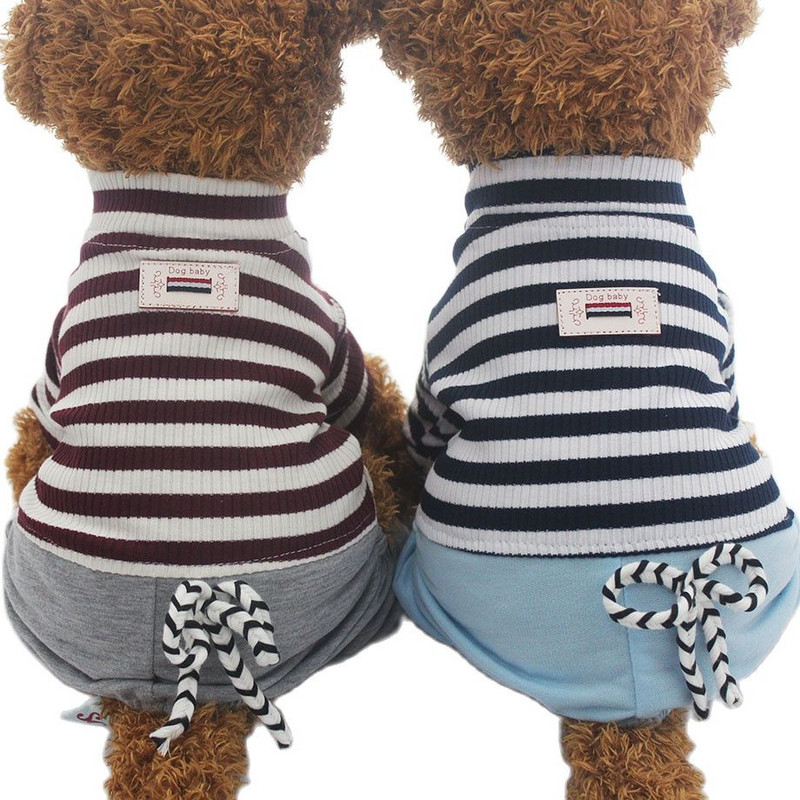 Lemmiklooma koera triibuline kampsun Romperid kassikutsika T-särk püksid kevad/suveriided 5 suurust 2 värvi