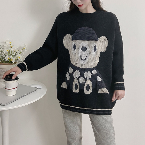 Dámsky pletený tehotenský sveter s výstrihom do O