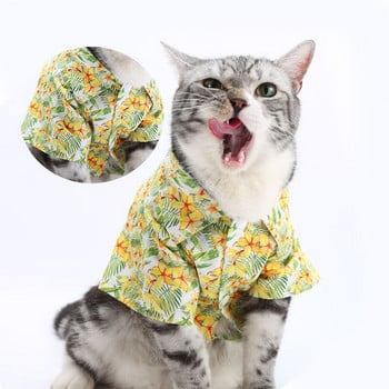 Πουκάμισο για κατοικίδια Ρούχα Άνοιξη Καλοκαίρι Παραλία με στάμπα γάτες Μπλουζάκι Γιλέκο Floral Cats Σκυλιά T-Shirt Παλτό για κουτάβι Στολή για κατοικίδια