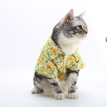 Πουκάμισο για κατοικίδια Ρούχα Άνοιξη Καλοκαίρι Παραλία με στάμπα γάτες Μπλουζάκι Γιλέκο Floral Cats Σκυλιά T-Shirt Παλτό για κουτάβι Στολή για κατοικίδια
