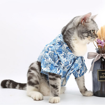 Cămașă pentru pisici Haine Primăvara Vară Plajă Imprimat Pisici Tricou Vestă Floral Pisici Câini Tricou haină Costum cățeluș Îmbrăcăminte pentru animale de companie