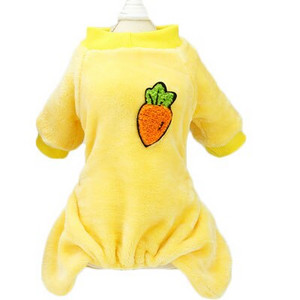 Pehme fliisist koerte pidžaama kombinesoon, talv lemmikloomakassi riided puuviljamustriga kommid värvi kapuutsiga pidžaama kombinesoonid väikestele koertele