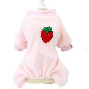 Pehme fliisist koerte pidžaama kombinesoon, talv lemmikloomakassi riided puuviljamustriga kommid värvi kapuutsiga pidžaama kombinesoonid väikestele koertele