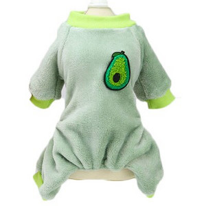 Pehme fliisist koerte pidžaama kombinesoon, talv lemmikloomakassi riided puuviljamustriga kommid värvi kapuutsiga pidžaama kombinesoonid väikestele koertele