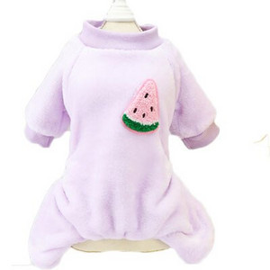 Pehme fliisist koerte pidžaama kombinesoon, talv lemmikloomakassi riided puuviljamustriga kommid värvi kapuutsiga pidžaama kombinesoonid väikestele koertele