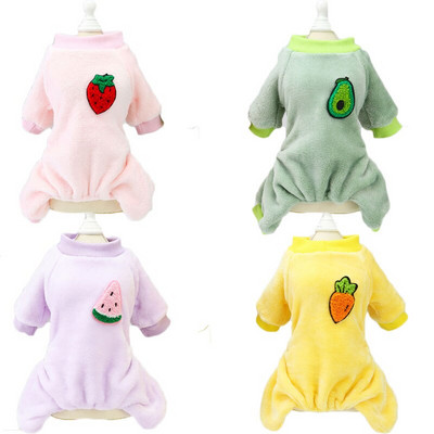 Puha gyapjú kutyapizsama jumpsuit Romper Téli kisállat macska ruhák Gyümölcs mintás Candy Color kapucnis pizsama overál kis kutyáknak