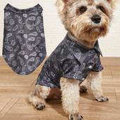 Tričko pre šteniatka, čierne, s gombíkmi, zapínaním na gombíky, nedráždivé, pre psov, v etnickom štýle, v retro štýle, s potlačou, ležérne, na dovolenku