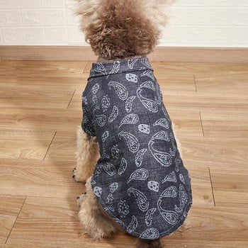 Тениска с кученце Черен цвят Костюм за кученце Закопчаване с копчета без дразнене Домашно куче Етнически стил Ретро печат Ежедневна ваканционна риза