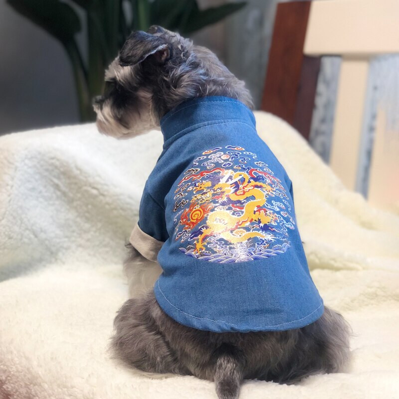 Hulgimüügi koerte särk Kevad-sügis koerte riided Tang ülikond Hiina uusaasta lemmikloomade rõivad Yorkie puudli šnautseri kostüüm S