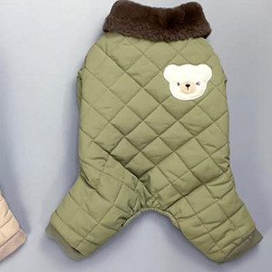 Iarnă Pet Câini Salopetă Bumbac Călduță Îmbrăcăminte pentru câini Drăguț urs broderie Plus catifea fleece Bulldog francez pentru câini mici Îmbrăcăminte