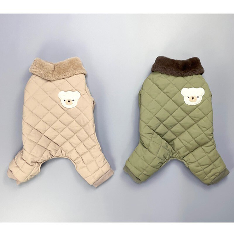 Iarnă Pet Câini Salopetă Bumbac Călduță Îmbrăcăminte pentru câini Drăguț urs broderie Plus catifea fleece Bulldog francez pentru câini mici Îmbrăcăminte