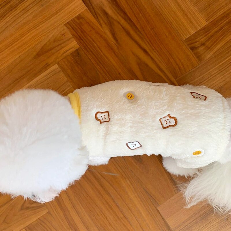 Klasické oblečenie pre šteniatka s potlačou toastu, jeseň a zima, teplé jednodielne zahustené oblečenie pre psov, mäkké oblečenie pre štvornohých psov