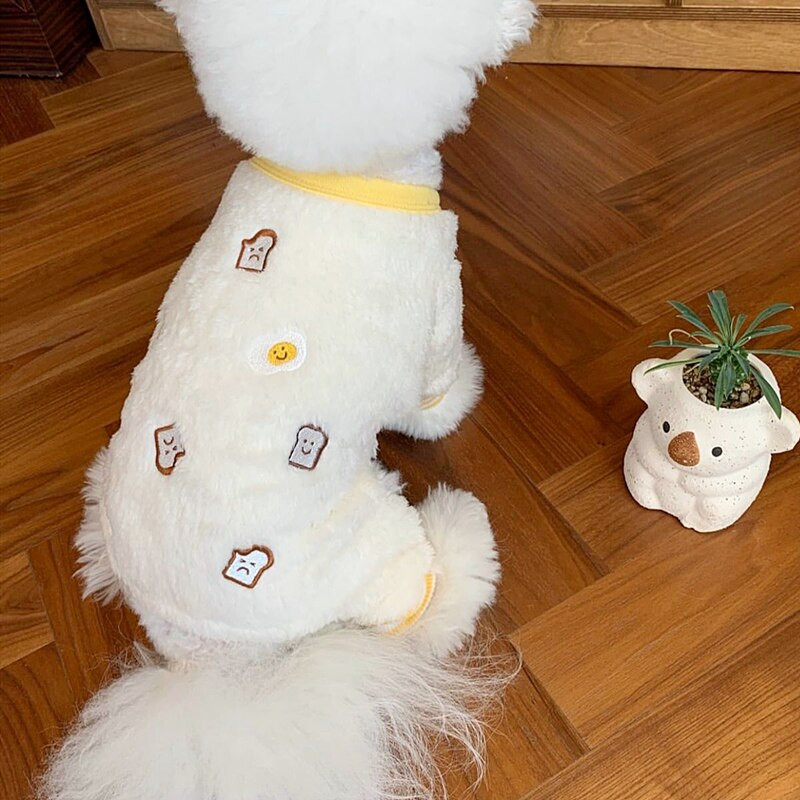 Klasické oblečenie pre šteniatka s potlačou toastu, jeseň a zima, teplé jednodielne zahustené oblečenie pre psov, mäkké oblečenie pre štvornohých psov