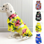 Καλοκαιρινό μπλουζάκι σκύλου στη Χαβάη 2021 Cartoon Flamingo εκτύπωση Small Dogs Ρούχα για κατοικίδια κοντά μανίκια Χαριτωμένο πουκάμισο σκύλου V λαιμόκοψη Ρούχα σκύλου