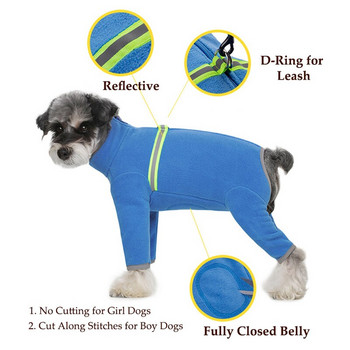 Дрехи за кучета от руно Светлоотразителни регулируеми топли зимни дрехи за малки кучета Напълно затворено палто за домашни любимци с цип на корема за кучета момчета момичета