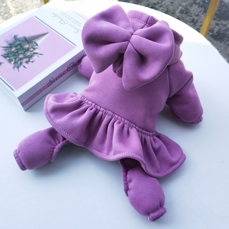 Oblečenie pre domáce zvieratá, jeseň/zima, stredne veľké a malé psy, overal, módna princeznovská, šaty, šteňa, teplá mikina s kapucňou, roztomilá mašľa, sladký kabát, čivava