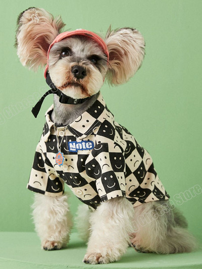 Ανοιξιάτικο, καλοκαιρινό λινό ύφασμα σκακιέρα με χαμογελαστά πρόσωπα για κατοικίδιο πουκάμισο για σκύλους για Schnauzer Poodle Bichon Shiba Chihuahua Cat