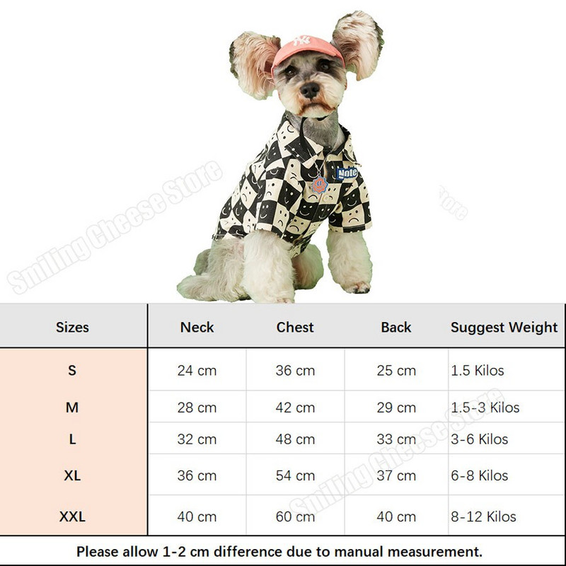 Ανοιξιάτικο, καλοκαιρινό λινό ύφασμα σκακιέρα με χαμογελαστά πρόσωπα για κατοικίδιο πουκάμισο για σκύλους για Schnauzer Poodle Bichon Shiba Chihuahua Cat