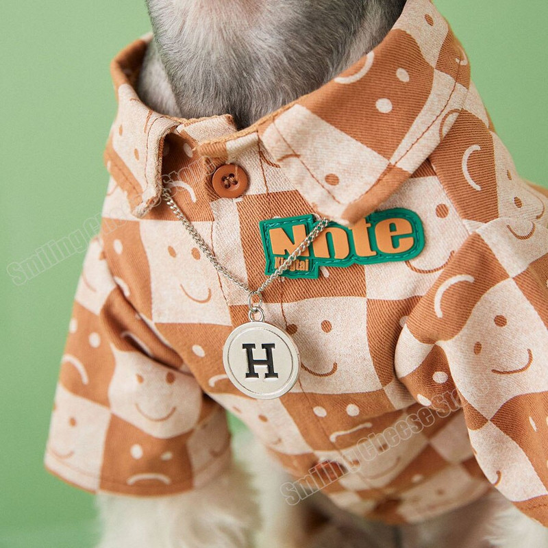 Ανοιξιάτικο, καλοκαιρινό λινό ύφασμα σκακιέρα με χαμογελαστά πρόσωπα για κατοικίδιο πουκάμισο για σκύλους για Schnauzer Poodle Bichon Shiba Chihuahua Cat