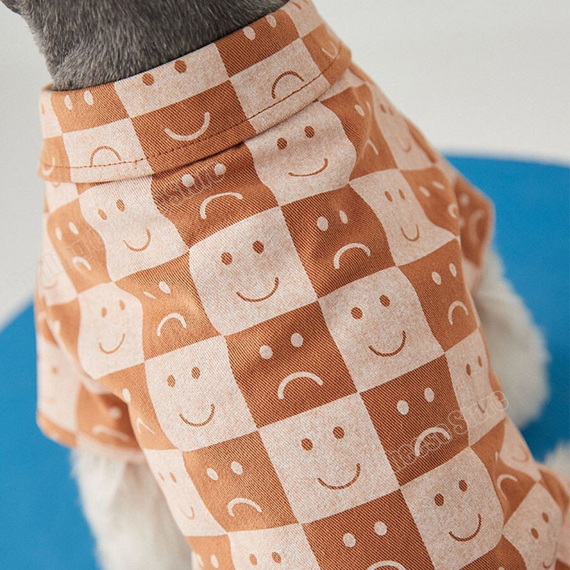 Ανοιξιάτικο, καλοκαιρινό λινό ύφασμα σκακιέρα με χαμογελαστά πρόσωπα για κατοικίδιο πουκάμισο για σκύλους για Schnauzer Poodle Bichon Shiba Chihuahua Cat