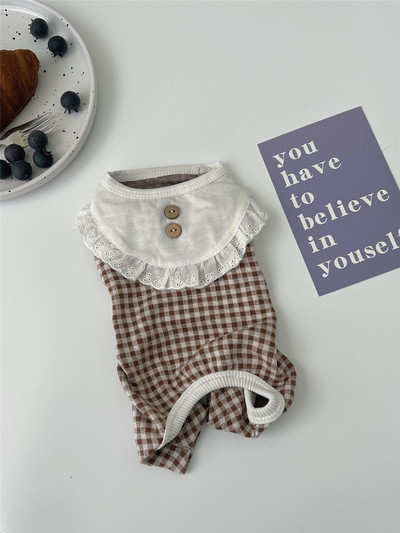 Ins New Pet Jumpsuit Yorkshire Schnauzer Ρούχα για σκύλους Πέτο Καρό Μόδα Ολόσωμη φόρμα για σκύλους Επαγγελματικά ρούχα για σκύλους Δαντέλα