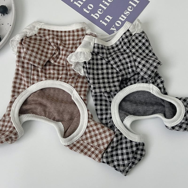 Ins New Pet Jumpsuit Yorkshire Schnauzer Ρούχα για σκύλους Πέτο Καρό Μόδα Ολόσωμη φόρμα για σκύλους Επαγγελματικά ρούχα για σκύλους Δαντέλα