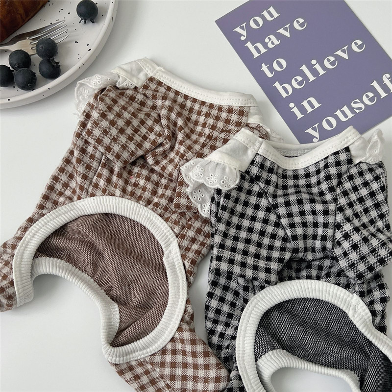 Ins New Pet Jumpsuit Yorkshire Schnauzer Ρούχα για σκύλους Πέτο Καρό Μόδα Ολόσωμη φόρμα για σκύλους Επαγγελματικά ρούχα για σκύλους Δαντέλα