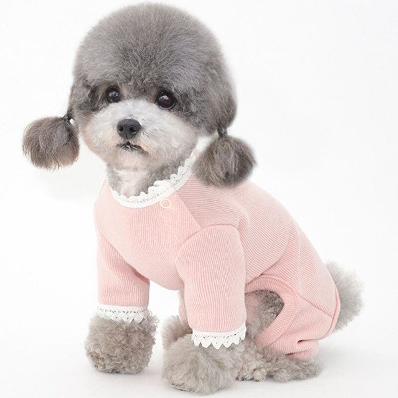 Grynos medvilnės drabužiai šunims Mėlyna rožinė smėlio spalvos nėrinių megztiniai kačių šunų paltai Kombinezonas Pižama mažiems šunims Čihuahua Bichon Kombinezonai šunims