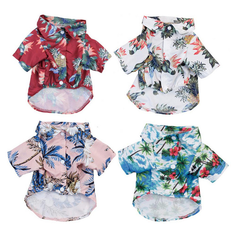 Cămăși de plajă de vară câine drăguț Hawaii ocazional animal de companie haine pisici tricou floral pentru câini de talie mică