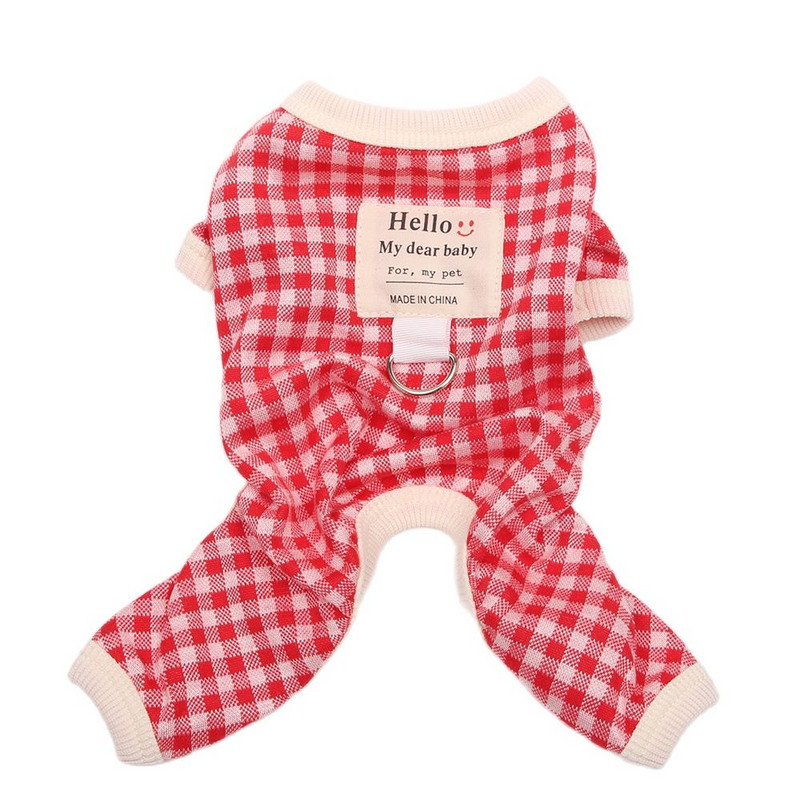 Pet Dog Tricotat Salopetă Pijamale Design în carouri Trening moale Pisica Cățeluș Pantaloni Tricou