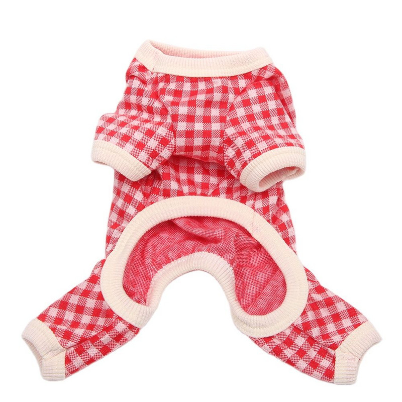 Pet Dog Tricotat Salopetă Pijamale Design în carouri Trening moale Pisica Cățeluș Pantaloni Tricou