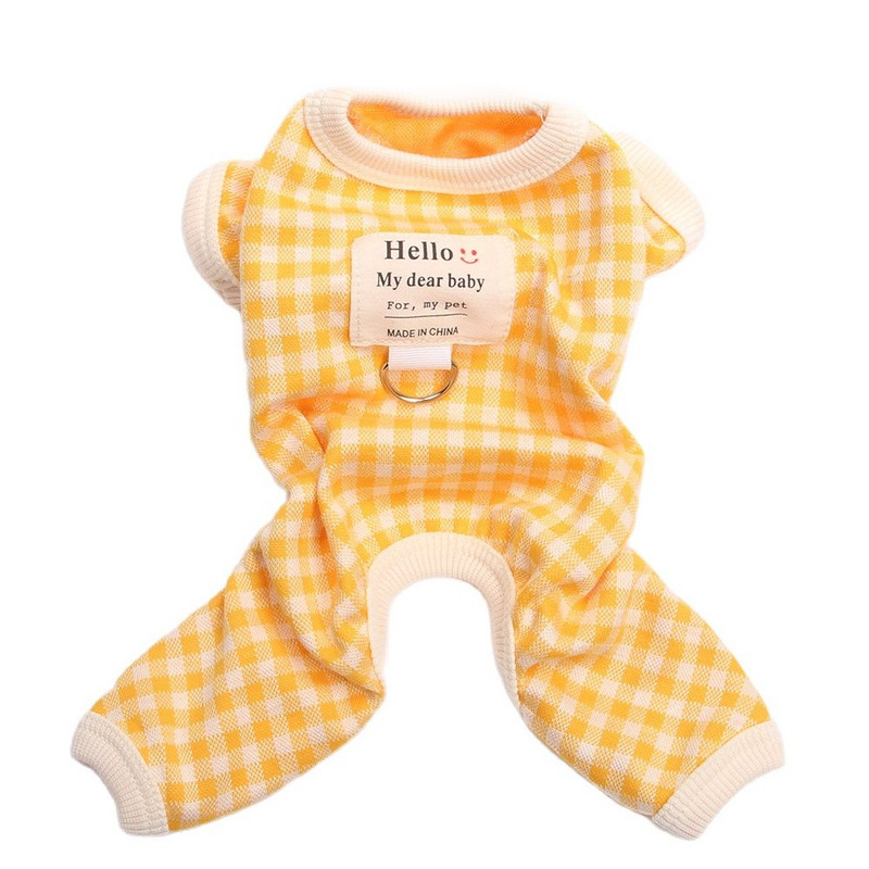 Pet Dog Tricotat Salopetă Pijamale Design în carouri Trening moale Pisica Cățeluș Pantaloni Tricou