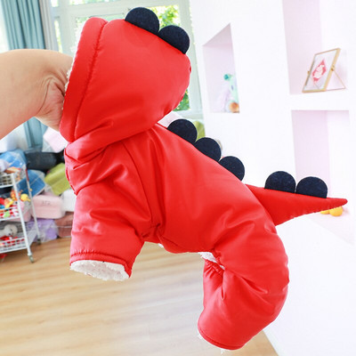 Haina caldă pentru câini cu patru picioare în formă de dinozaur pentru câini de talie mică și mijlocie Salopete pentru animale de companie căptușite cu lână, îngroșată, căptușită cu bumbac