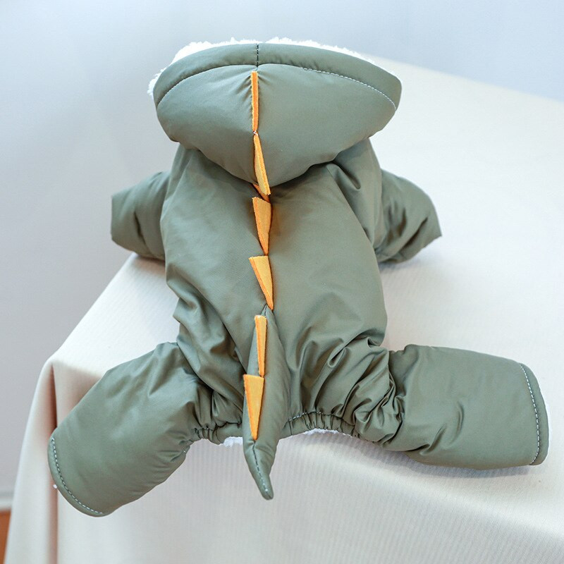 Haina caldă pentru câini cu patru picioare în formă de dinozaur pentru câini de talie mică și mijlocie Salopete pentru animale de companie căptușite cu lână, îngroșată, căptușită cu bumbac