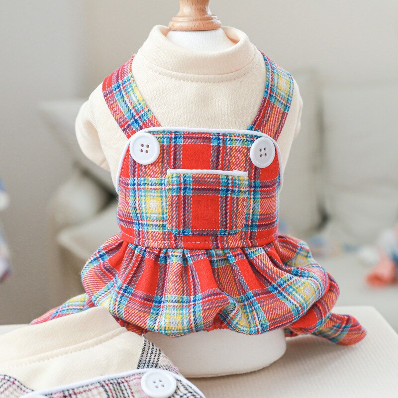 Jarné nové oblečenie pre malých psov, červené kockované, unisex, stredne veľké, čivava, yorkšírsky psí overal, štyri nohy, krátky rukáv, hrubý oblek pre domáce zvieratá a mačky