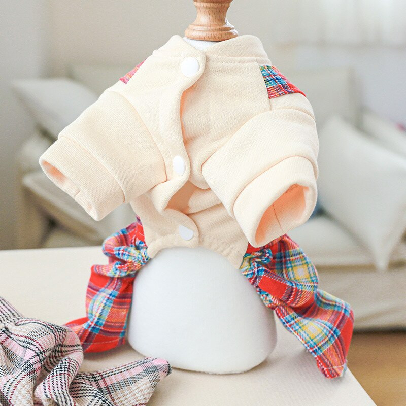 Jarné nové oblečenie pre malých psov, červené kockované, unisex, stredne veľké, čivava, yorkšírsky psí overal, štyri nohy, krátky rukáv, hrubý oblek pre domáce zvieratá a mačky