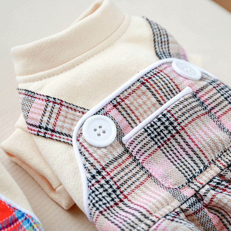 Jarné nové oblečenie pre malých psov, červené kockované, unisex, stredne veľké, čivava, yorkšírsky psí overal, štyri nohy, krátky rukáv, hrubý oblek pre domáce zvieratá a mačky