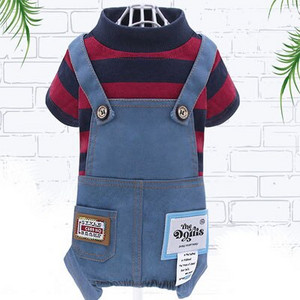 Madingi šunų drabužiai Šypsenos modelio šunų kombinezonas Kombinezonai Mėlynos raudonos juostelės Šuns paltas Striukė mažiems ir vidutiniams šunims Čihuahua terjeras