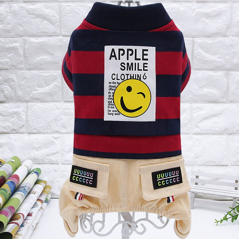 Madingi šunų drabužiai Šypsenos modelio šunų kombinezonas Kombinezonai Mėlynos raudonos juostelės Šuns paltas Striukė mažiems ir vidutiniams šunims Čihuahua terjeras