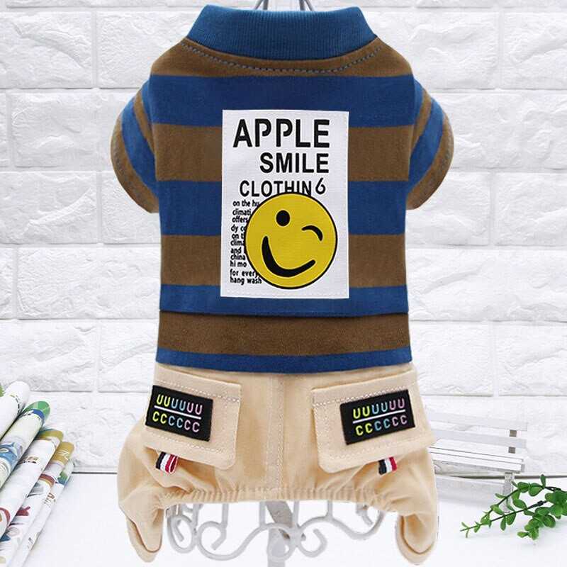 Madingi šunų drabužiai Šypsenos modelio šunų kombinezonas Kombinezonai Mėlynos raudonos juostelės Šuns paltas Striukė mažiems ir vidutiniams šunims Čihuahua terjeras