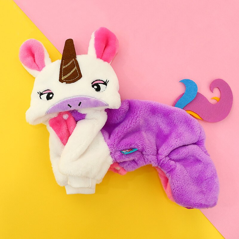 Žiemos augintinio kombinezonas Sweet Unicorn kostiumas Yorkie Chihuahua šuniuko drabužiai mažiems šunims Minkštos šiltos vilnos šunų pižamos