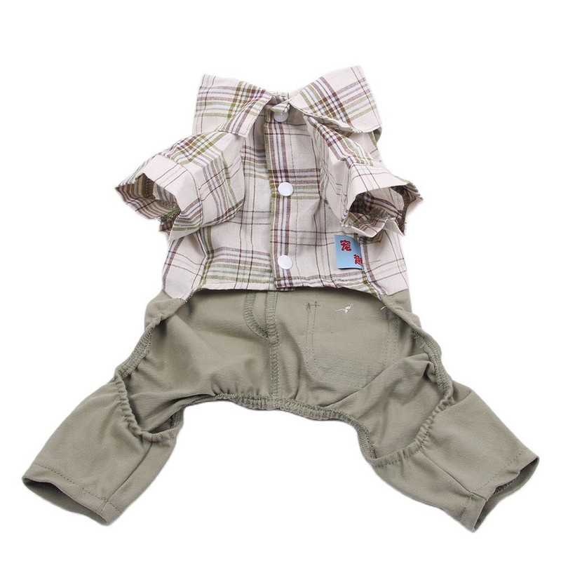 Uus koerte kassi kombinesoon, ruuduline särk Lemmiklooma kutsikapüksid kevad-/suvised riided, rõivad 5 suurust 2 värvi