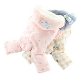 Broderie din pânză caldă de iarnă Haine pentru câini cu patru picioare Salopetă pentru cățeluș prințesă roz cu glugă cu imprimeu