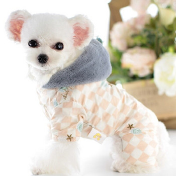 Зимна топла кърпа с бродерия Дрехи за четирикраки кучета Сладък принт Принцеса Розова качулка Кученце Гащеризон