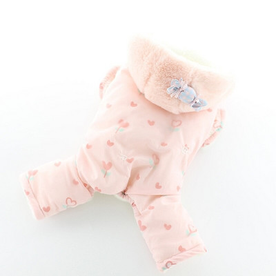 Broderie din pânză caldă de iarnă Haine pentru câini cu patru picioare Salopetă pentru cățeluș prințesă roz cu glugă cu imprimeu