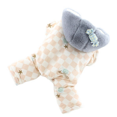 Broderie din pânză caldă de iarnă Haine pentru câini cu patru picioare Salopetă pentru cățeluș prințesă roz cu glugă cu imprimeu